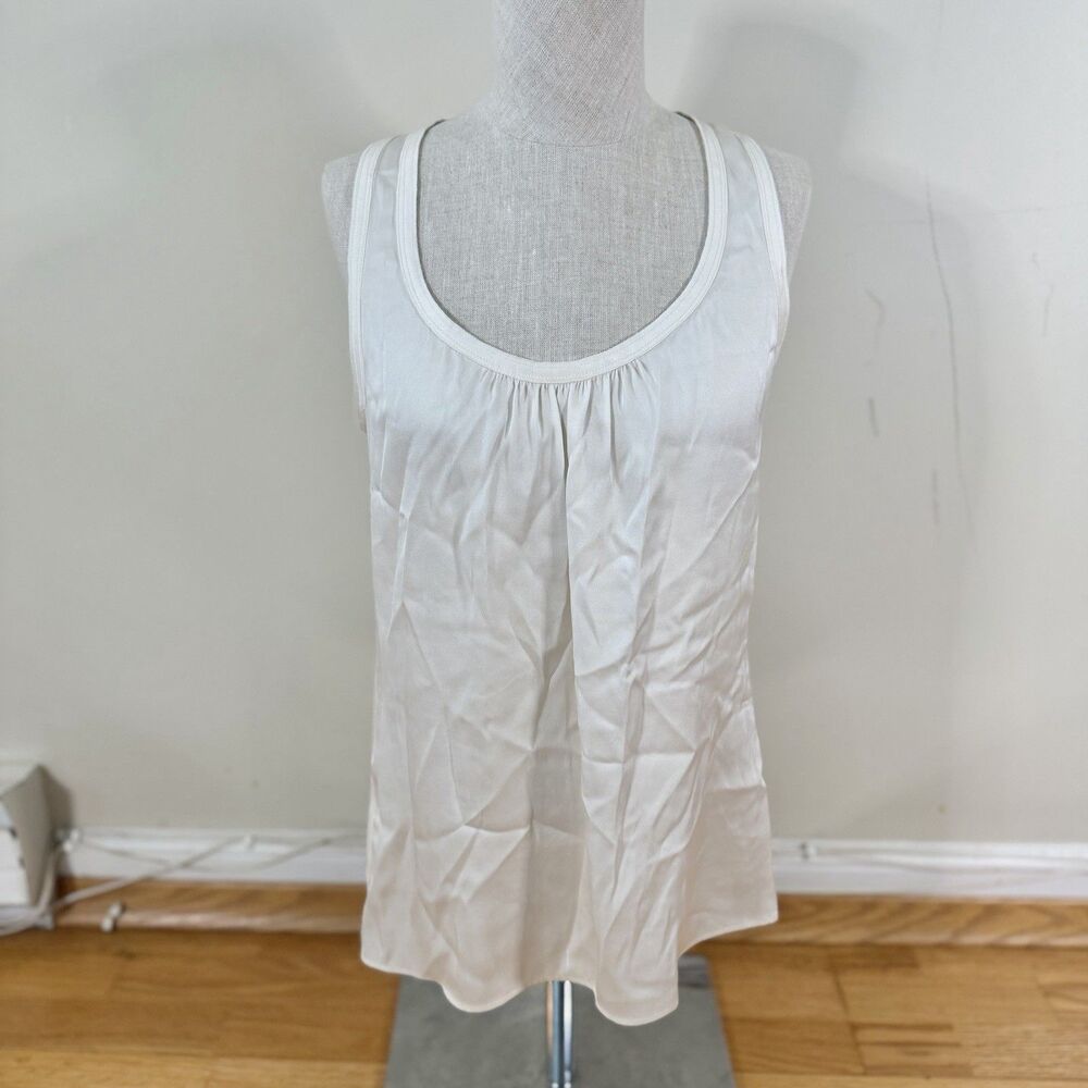 Trina Turk Silk Satin Racerback Tank Top Ivory White S Luxury Designer Elegant